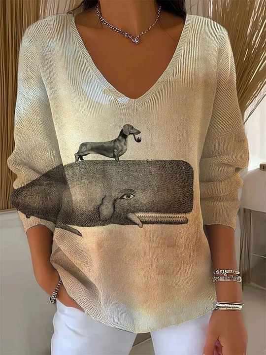Dinosaur Floral Plaid V-Neck Long-Sleeve T-Shirt