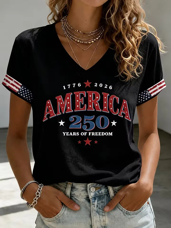 Women's Summer American Flag 3D Print Short Sleeve T-Shirt