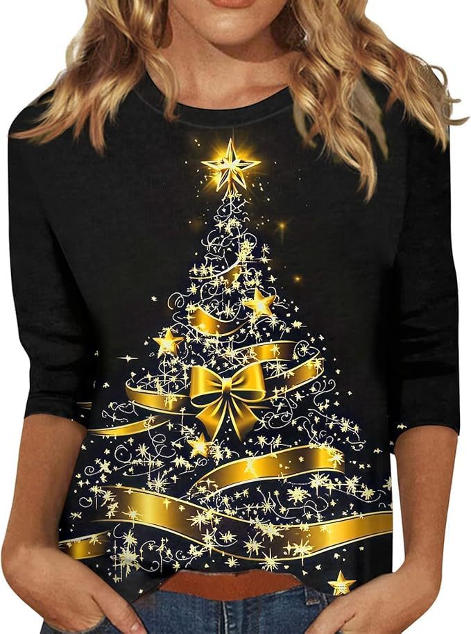 Christmas Tree Bow Print Women's Half-Sleeve T-Shirt