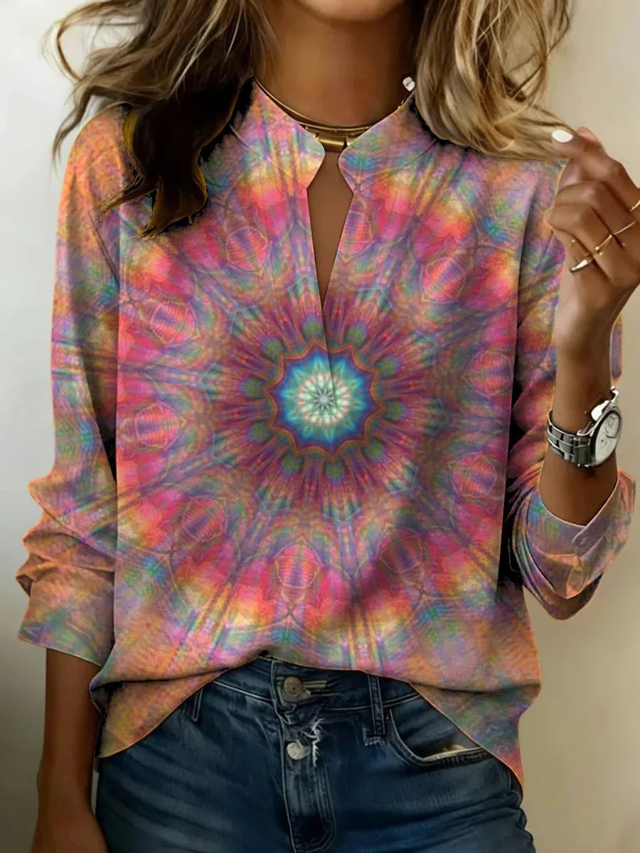 American Flag Print V-Neck Long-Sleeve T-Shirt