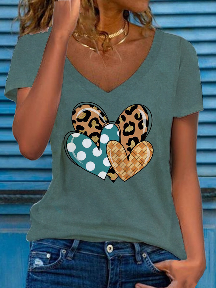 Floral Print Short Sleeve V-Neck Loose Top