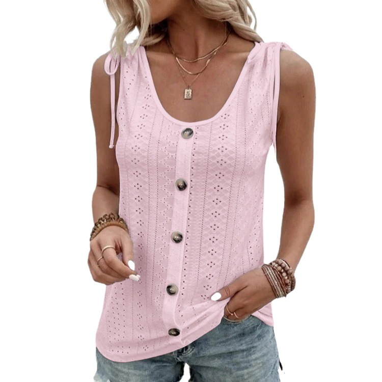 Women's U-Neck Sleeveless Tank Top with Jacquard Detail