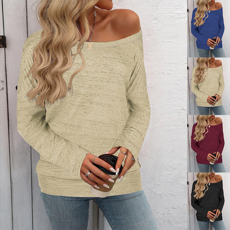 Women's Loose Crewneck Long-Sleeve Solid Color Casual T-Shirt