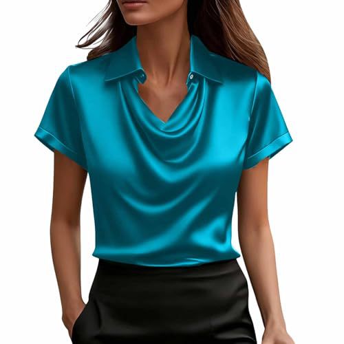 Women's Draped Neck Short Sleeve Solid Color Top