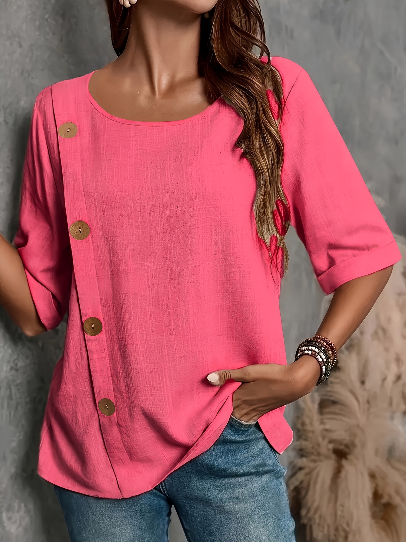 Women's Button-Detail Short-Sleeve Crewneck T-Shirt
