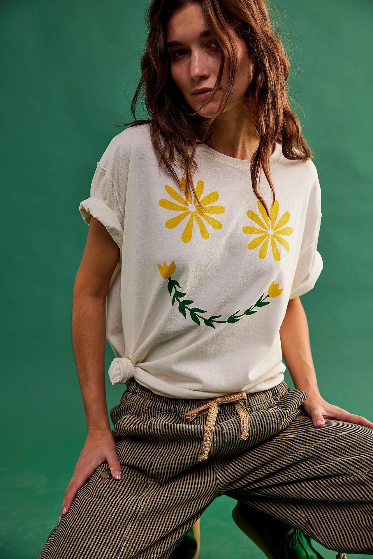 Women's Round Neck Printed Short Sleeve Loose Casual T-Shirt Top