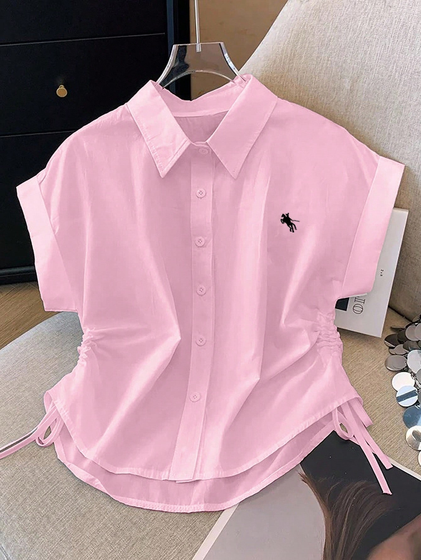 American Retro Striped Short Sleeve Polo Shirt with Embroidery