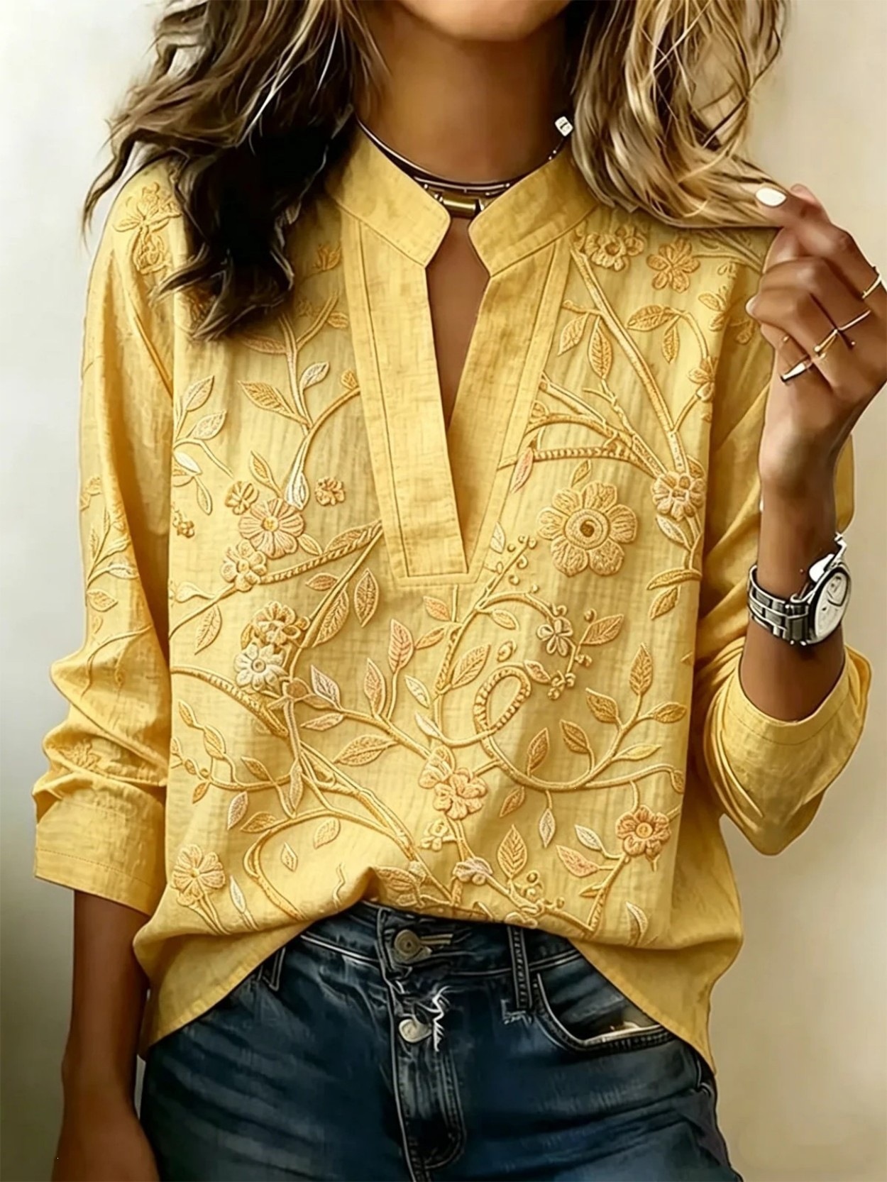 Women's Solid V-Neck Long Sleeve Slim Fit Commuter Top