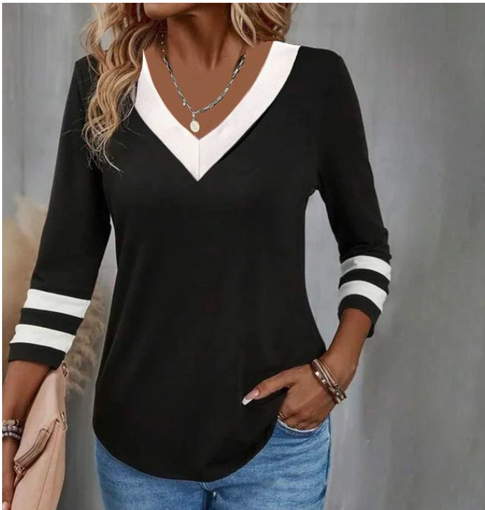 Colorblock Long Sleeve V-Neck T-Shirt