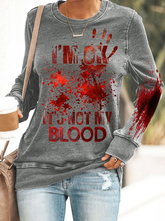 Blood Hand Print Women's Crewneck Long Sleeve Top