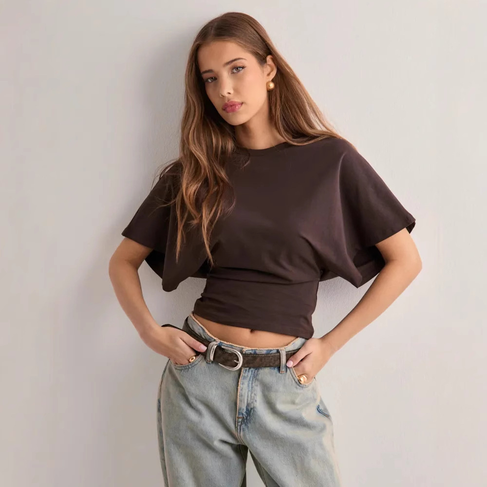 Women's Crewneck Short Sleeve T-Shirt Solid Color Loose Fit