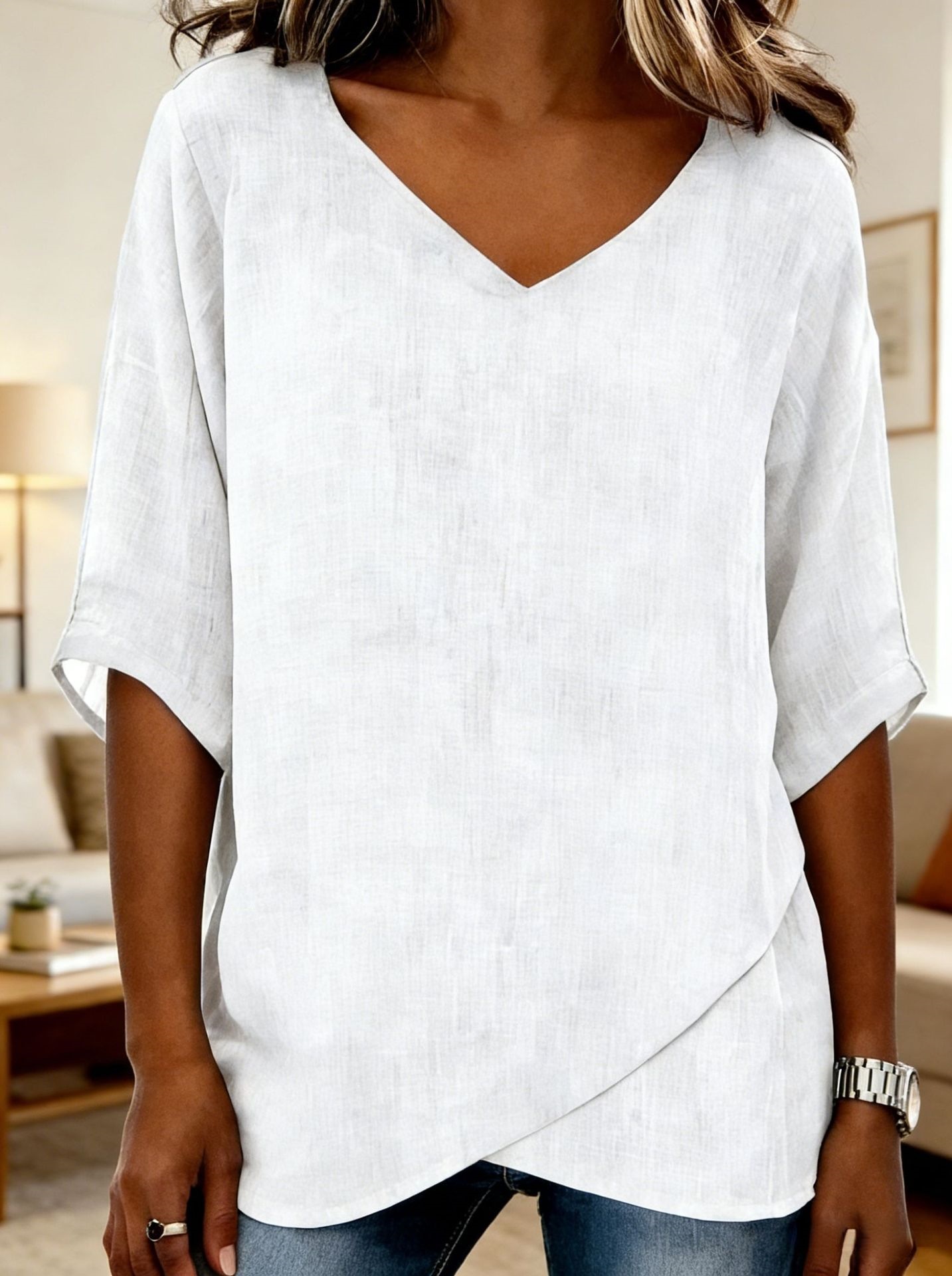 V-Neck Asymmetrical Casual Top