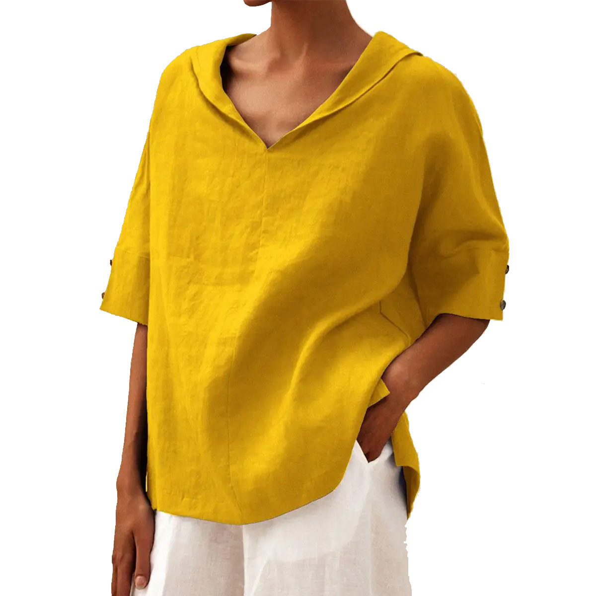 Women's Cotton-Linen Sailor Collar Loose Short-Sleeve Top
