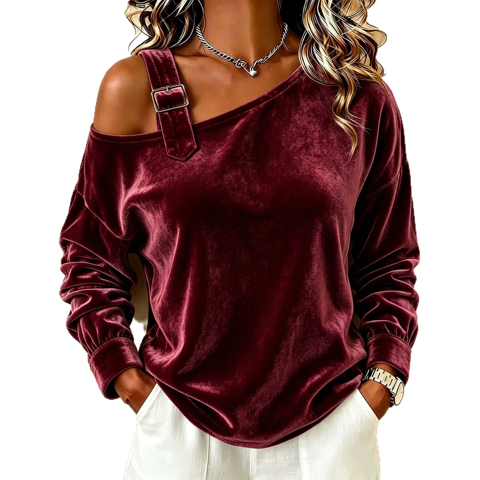 Off-Shoulder Loose Knit Long-Sleeve Top