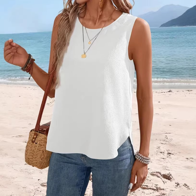 Women's Solid Crewneck Loose Sleeveless Tank Top Casual Summer Shirt