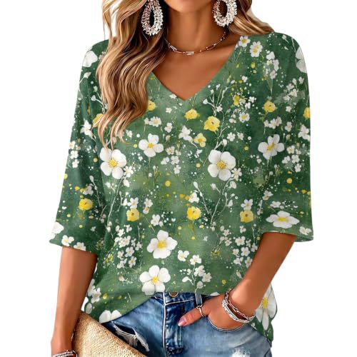 Floral Print V-Neck Half-Sleeve Women's T-Shirt
