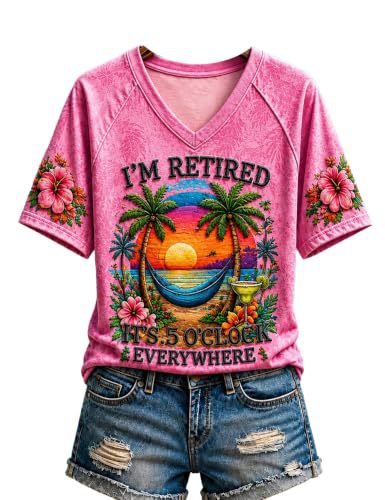 Women's Vacation Print Short Sleeve V-Neck Top