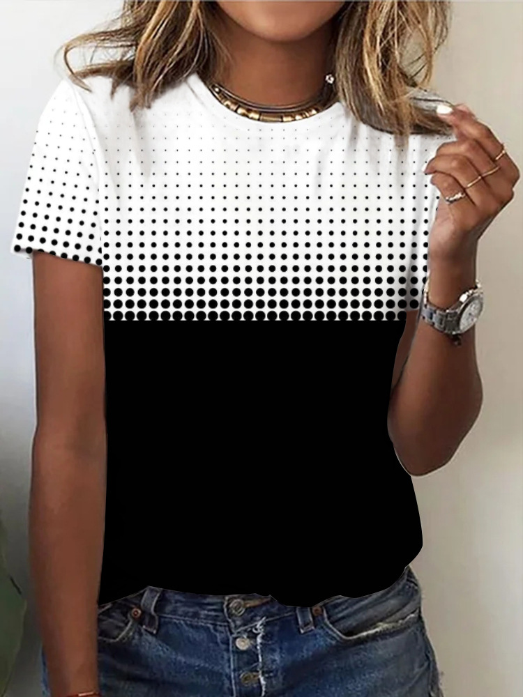 Women's Casual Crewneck Short Sleeve Digital Print T-Shirt
