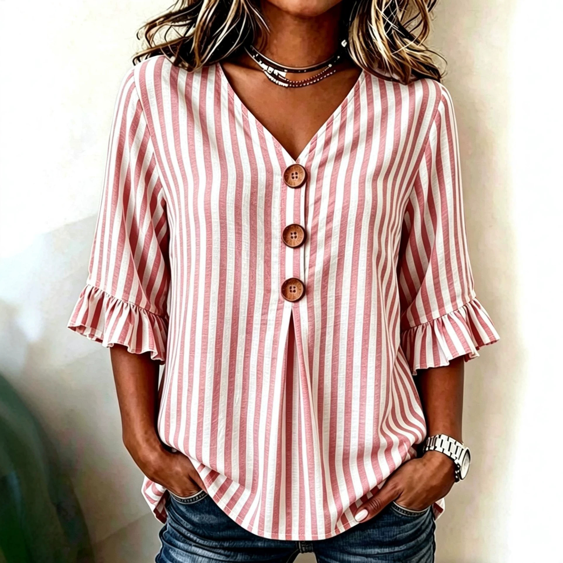 Women's Summer Plaid Print Short Sleeve Button-Up Top