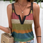 Women's Sleeveless V-Neck Colorblock Print Top