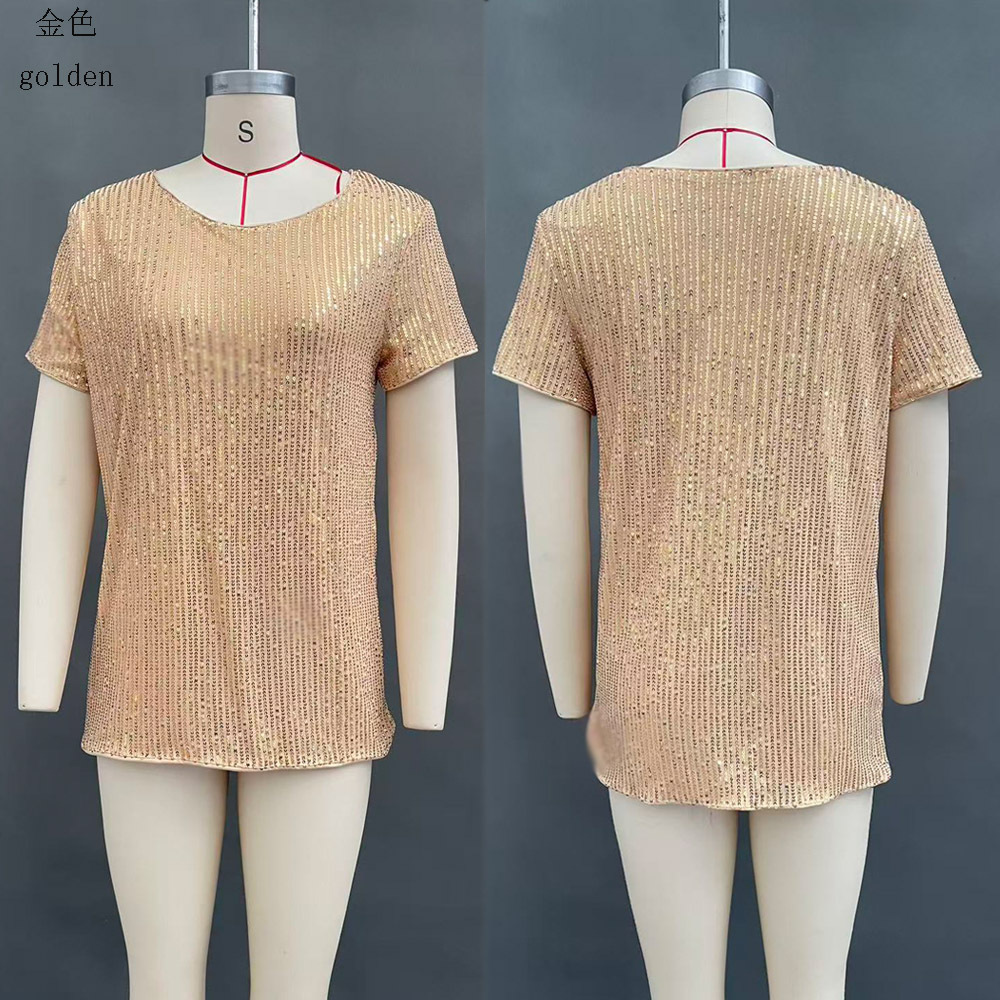 Women's Sequin Loose Crewneck Short Sleeve Top