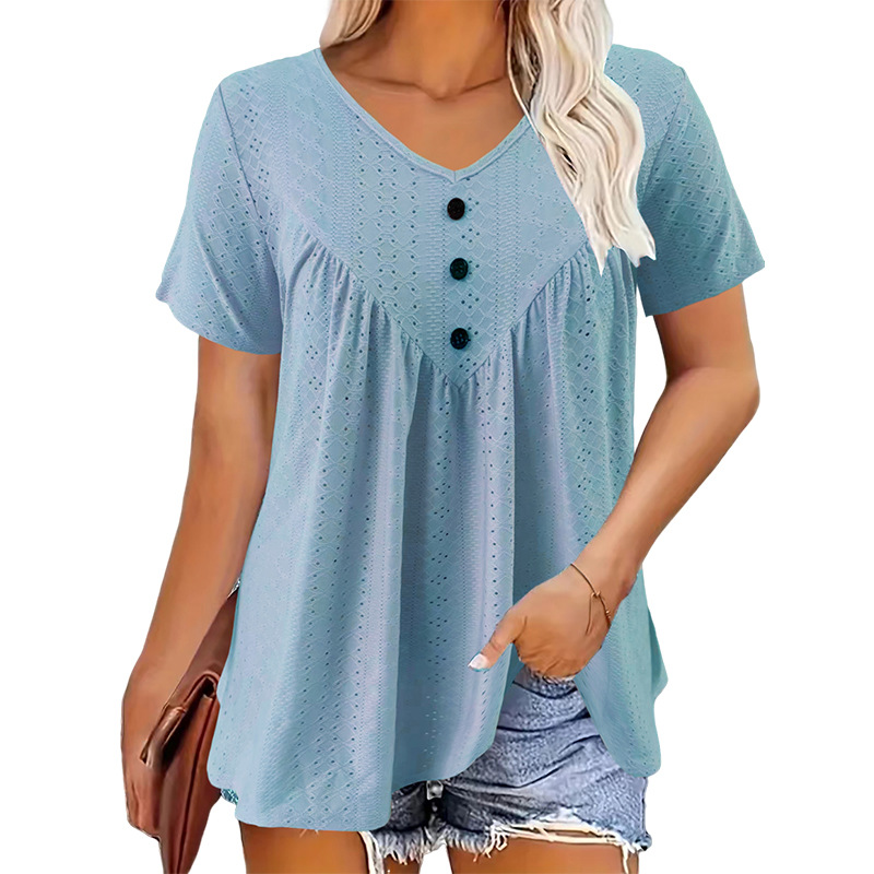 Button-Design Short Fringe T-Shirt Casual Loose Fit