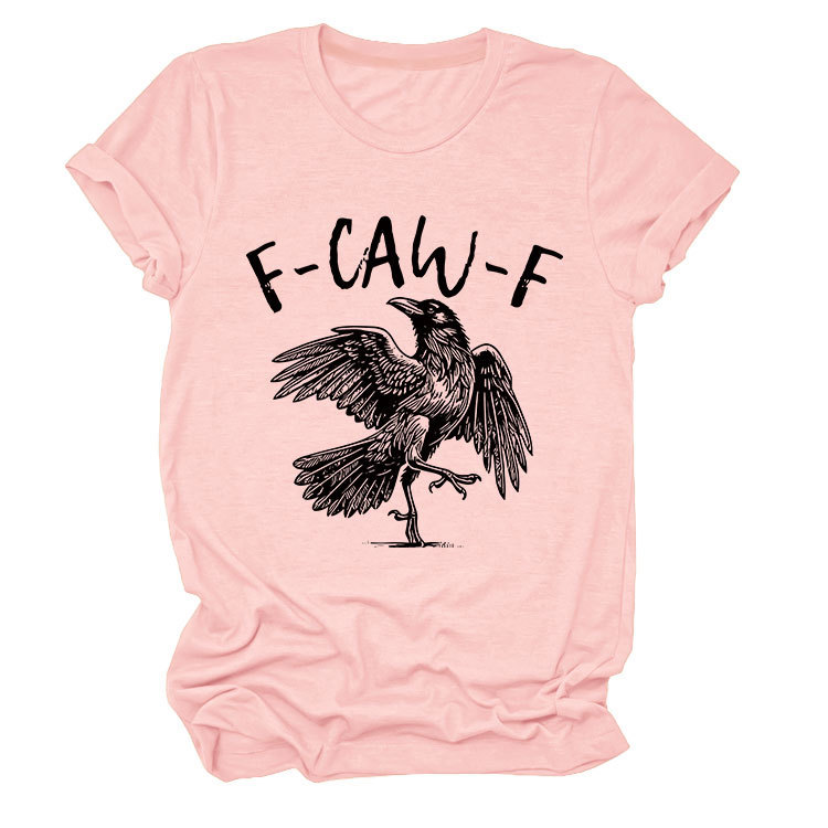 Bird & Crow Print Crewneck Short Sleeve Top