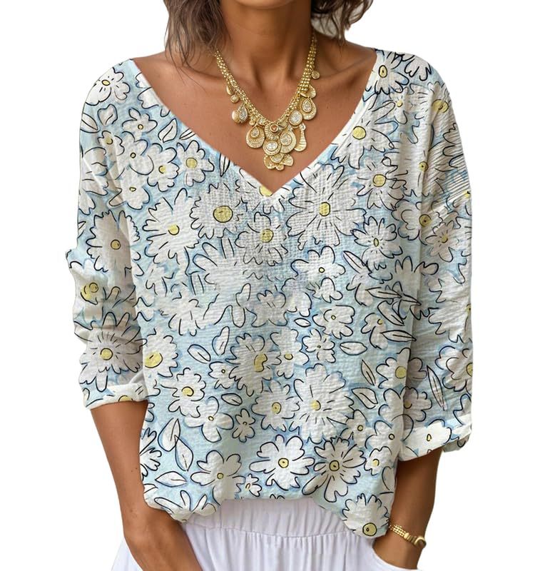 Women's V-Neck Long Sleeve Printed T-Shirt