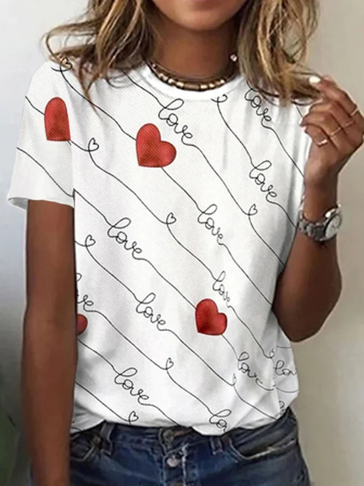 Women's Casual Crewneck Short Sleeve Digital Print T-Shirt