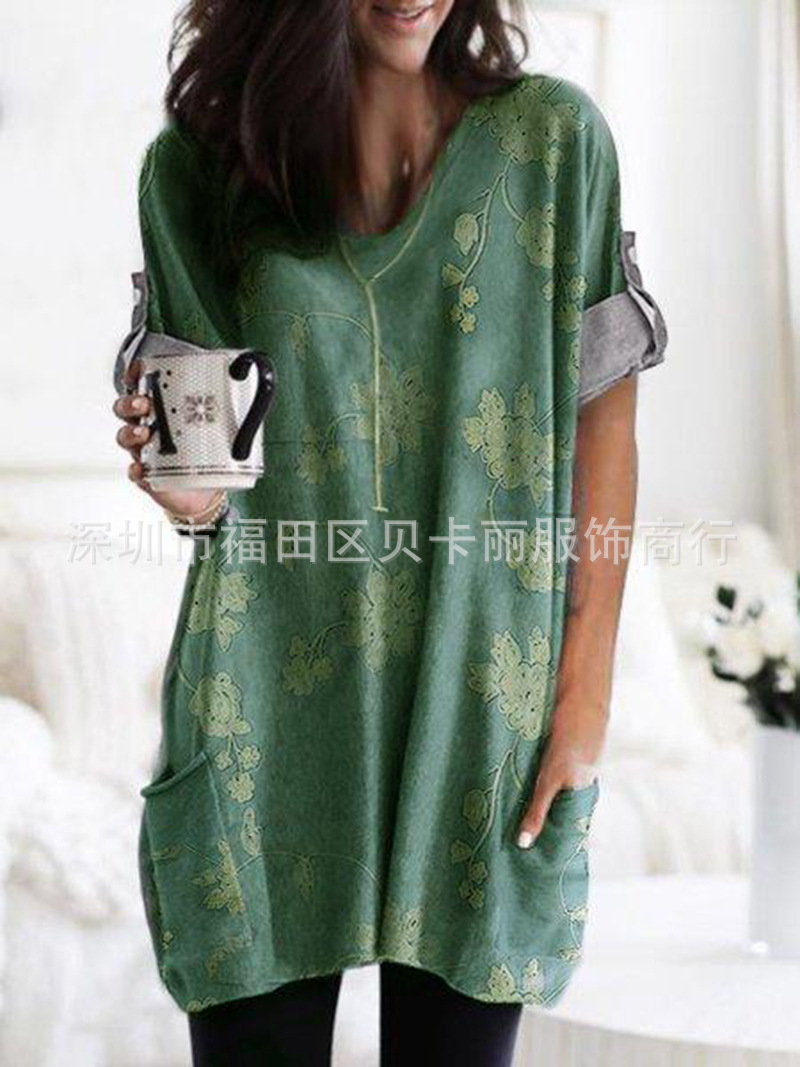 Women's Printed V-Neck Long-Sleeve T-Shirt Top