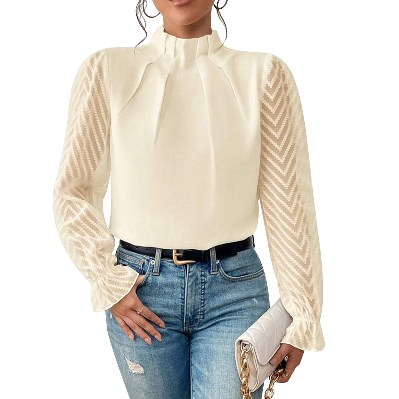 Women's Half-Turtleneck Ruffle Sleeve Chiffon Blouse