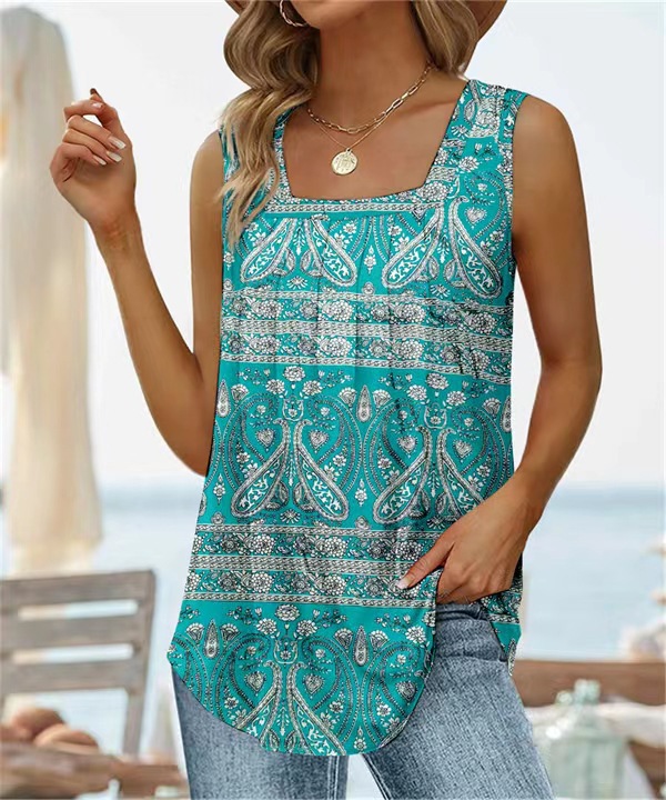 Women's Sleeveless Square Neck Printed Tank Top