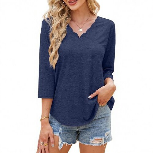 Striped Print V-Neck Seven-Sleeve Women's Shirt