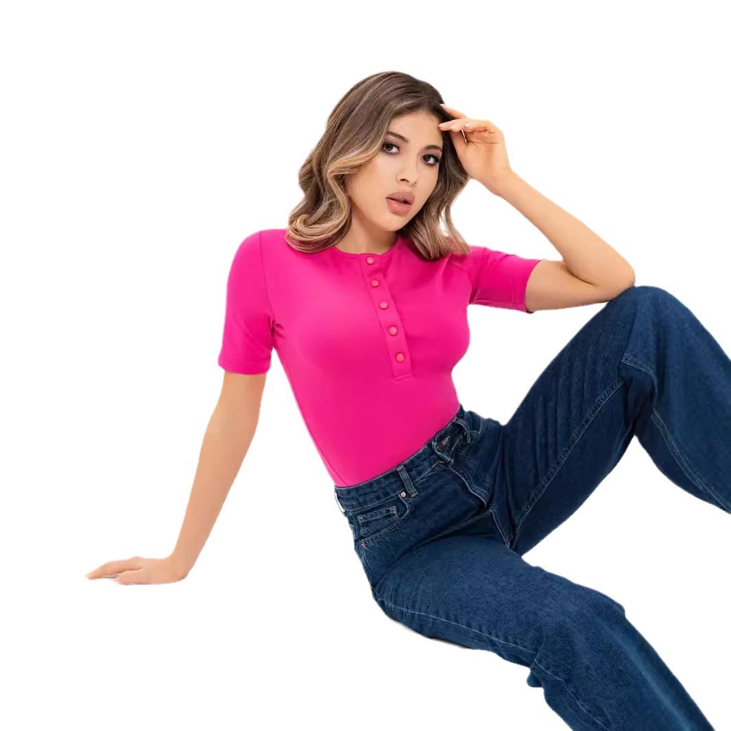 Women's Slim Fit Button Short Sleeve T-Shirt