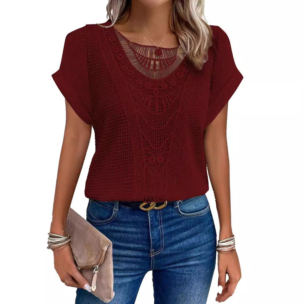 Lace-Trimmed Short-Sleeve T-Shirt