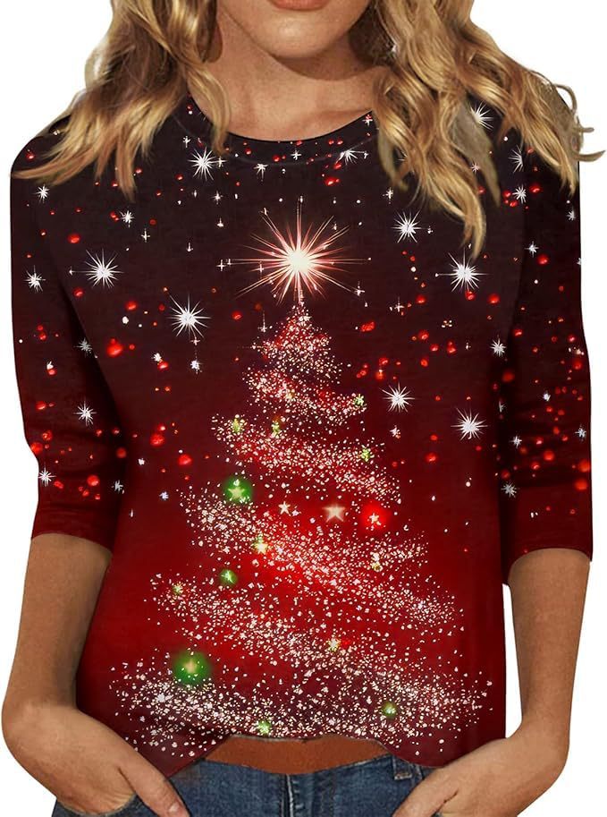 Christmas Tree Bow Print Women's Half-Sleeve T-Shirt