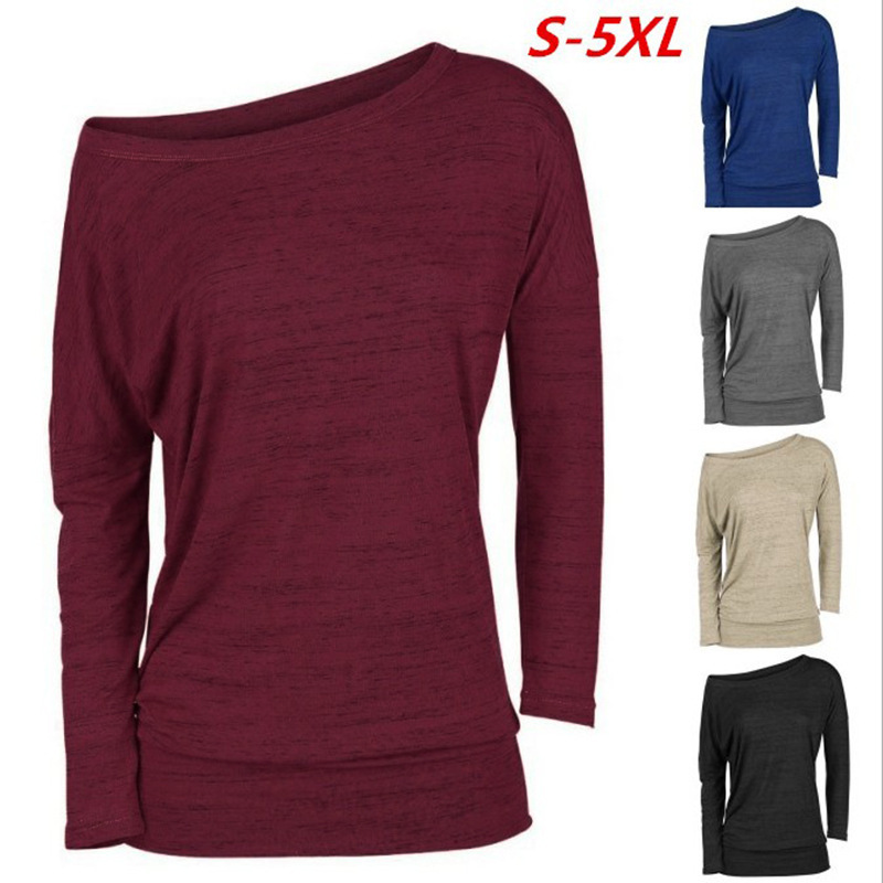 Women's Long Sleeve Crewneck Pullover Loose Solid Color T-Shirt