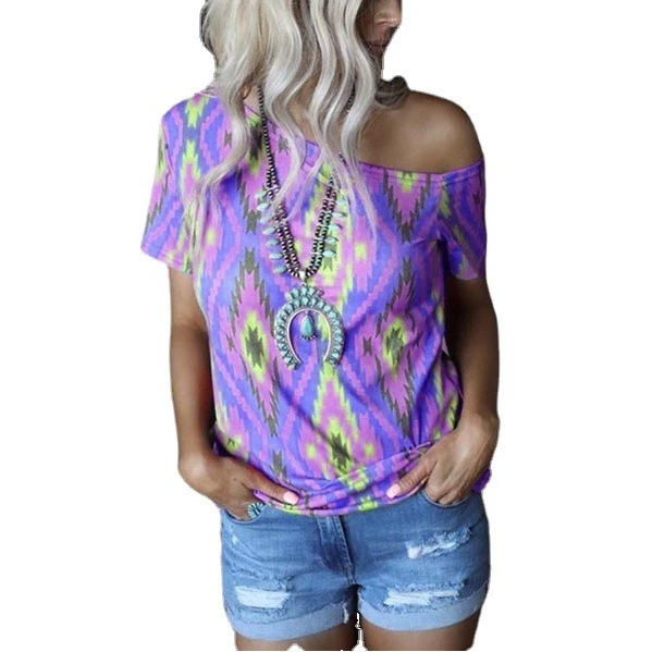 Women's Short Sleeve Printed Crew Neck Shirt