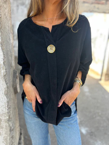 Slim Fit Long Sleeve Corduroy Pullover Top