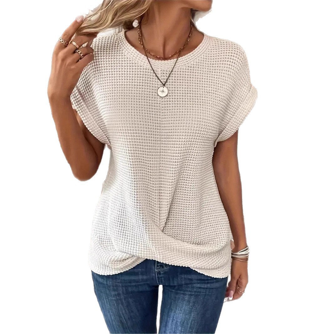 Women's Solid Crewneck Twist-Hem Short Sleeve T-Shirt