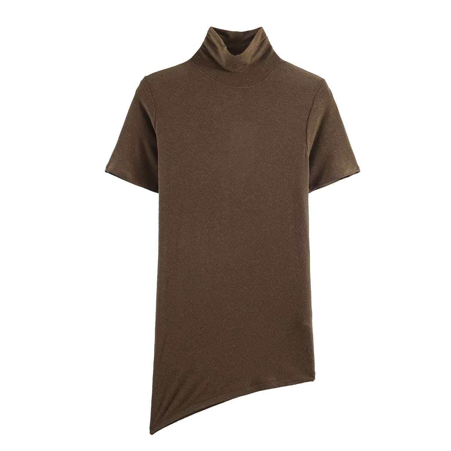 Women's Asymmetric High Neck Short Sleeve T-Shirt