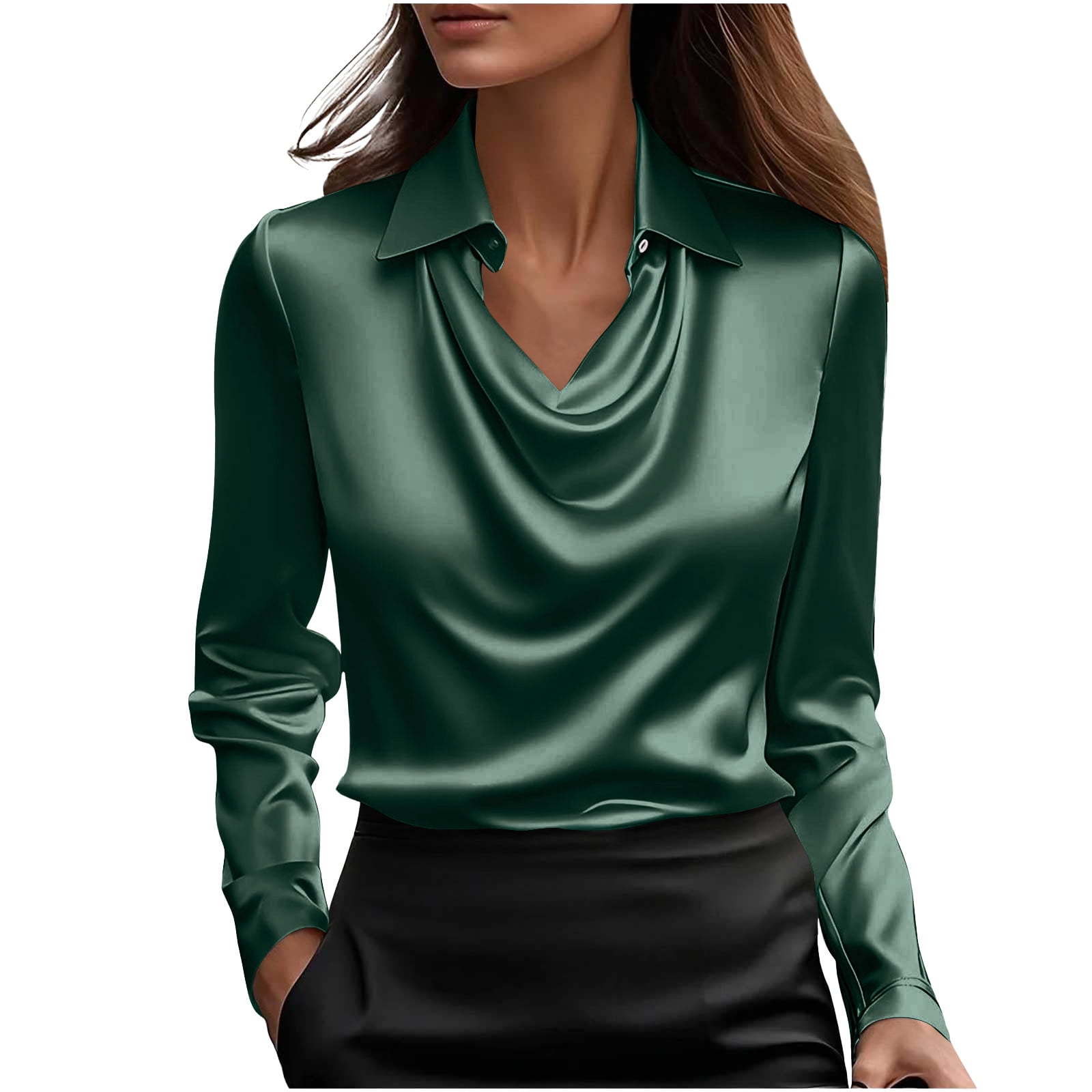 Elegant Printed Draped Collar Blouse for Women