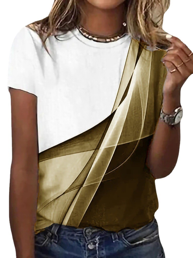Women's Casual Crewneck Short Sleeve Digital Print T-Shirt