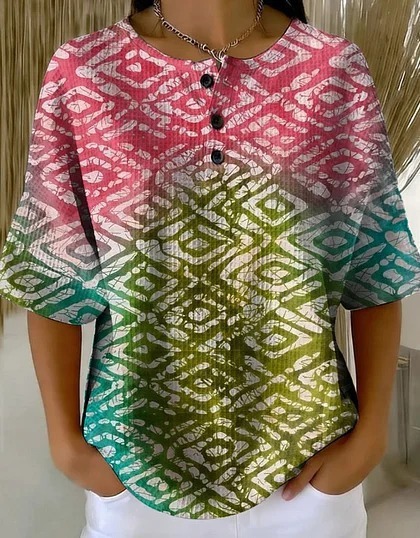 Summer Plaid Floral Print Short Sleeve Button-Up Top