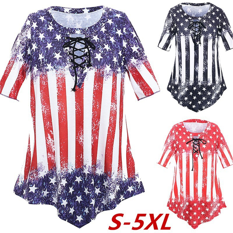 Flag Print Loose Short-Sleeve Women's T-Shirt