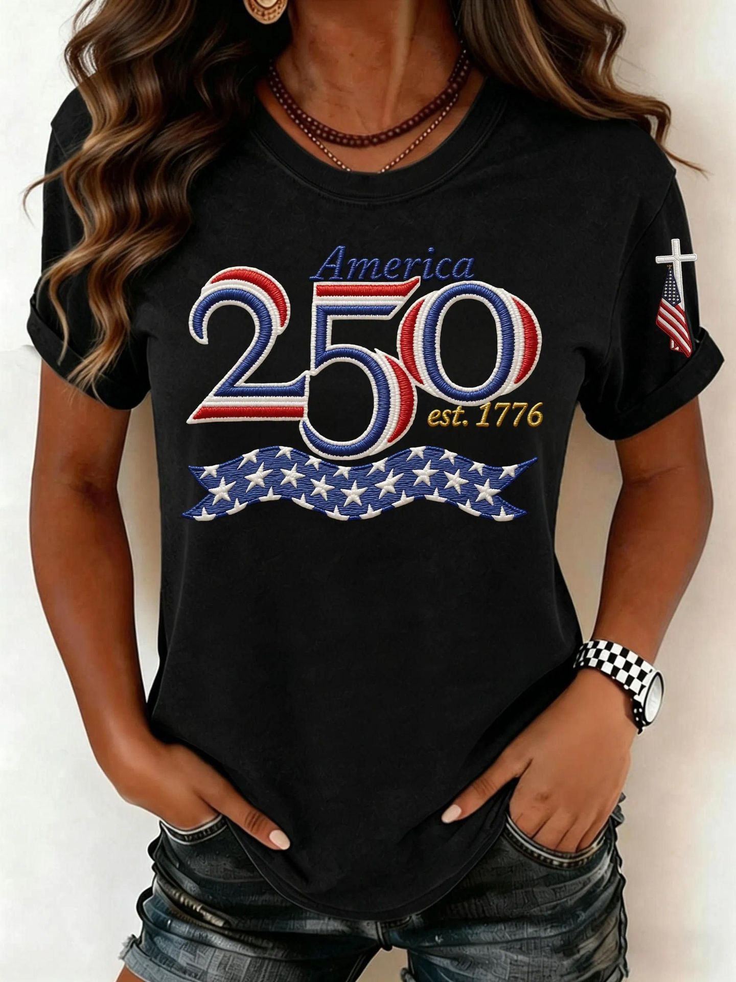 Women's Summer American Flag 3D Print Short Sleeve T-Shirt
