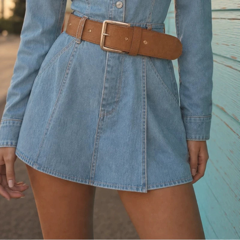 Retro Off-Shoulder Denim Dress