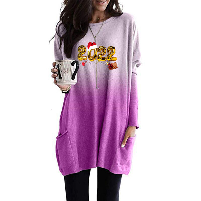 Women's Gradient Print Crewneck Pullover Long Sleeve Loose Fit Top