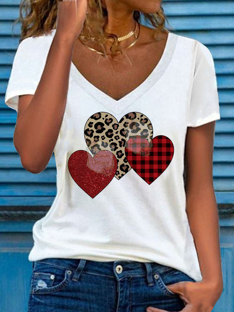 Floral Print Short Sleeve V-Neck Loose Top