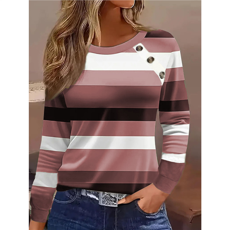 Striped Button-Front Long-Sleeve T-Shirt